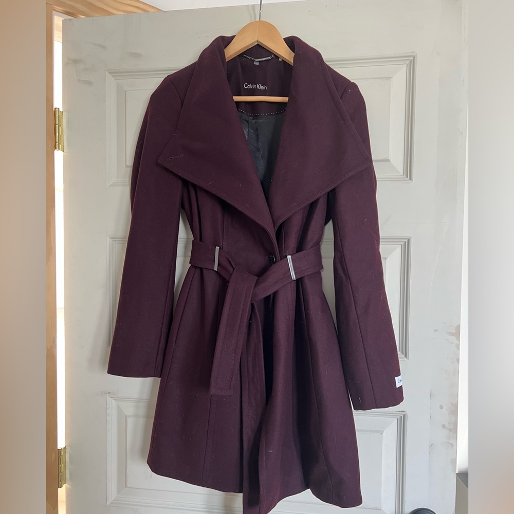 Purple Calvin Klein Belted Wool Trench - NWOT